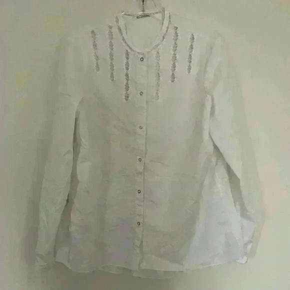 Elie Tahari Womens Button Up Blouse Long Sleeve Lace Detail Size Medium - Picture 3 of 8